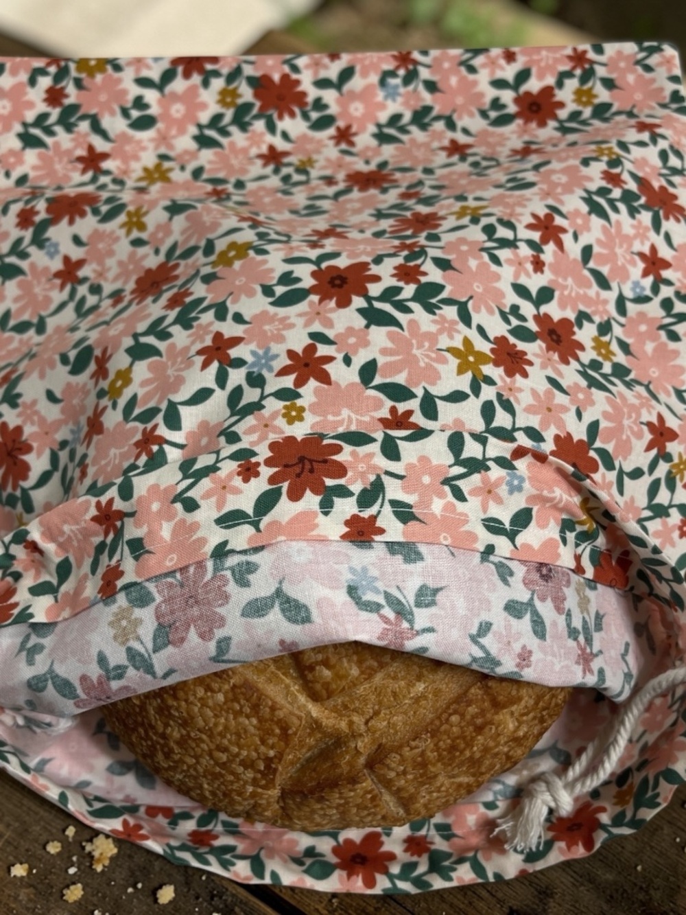 Soft Rose Cotton Bread Bag | Reusable Sourdough Storage | Romantic Farmhouse Bag